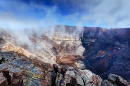 Piton de la Fournaise caldera, active volcano on Reunion Island